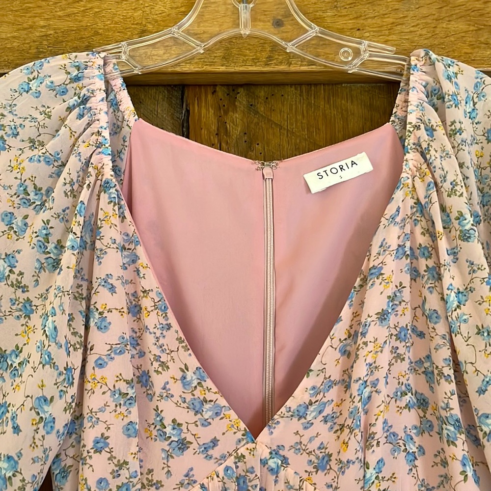 Storia Size Small Pale Pink & Blue Floral Print Dress - Picture 4 of 10